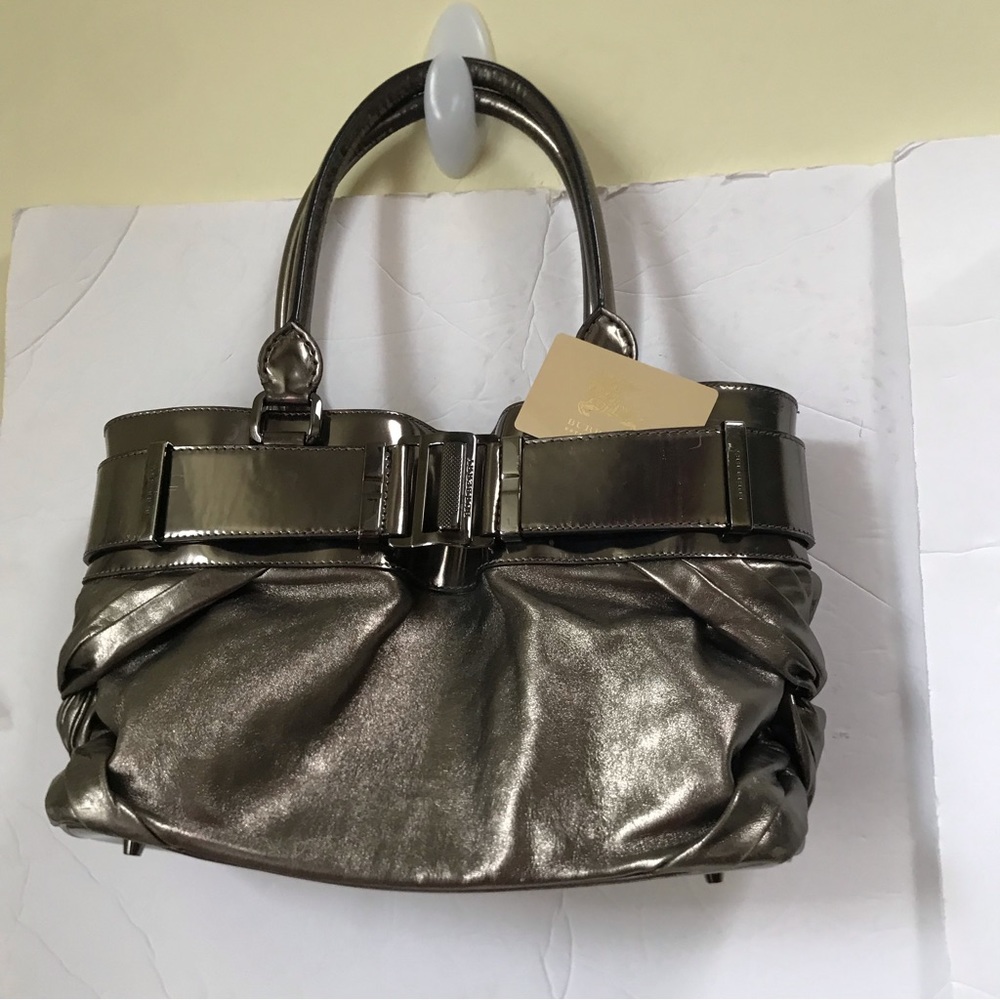Burberry Knotted Healy Tote Leather Metallic Shoulder Bag Nova Check Handbag Zip - Picture 2 of 16